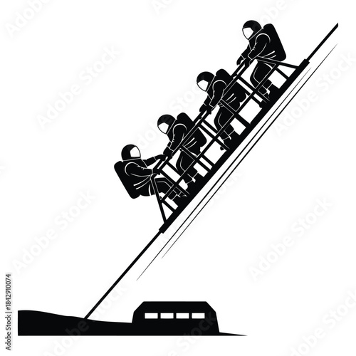 Group of people riding on roller coaster ride in amusement park isolated on white background, Vector