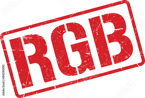 Red RGB Word in a Rectangular Stamp with Grunge Texture on a White Backdrop