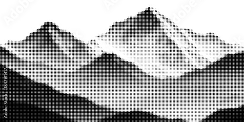 Mountain with halftone stipple effect, for grunge punk y2k collage design. Brutalist noisy retro photocopy background with mound. Vector illustration for vintage banner, music poster