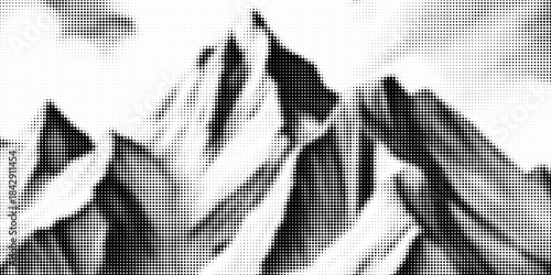 Mountain with halftone stipple effect, for grunge punk y2k collage design. Brutalist noisy retro photocopy background with mound. Vector illustration for vintage banner, music poster