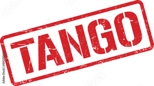 Red TANGO Rubber Stamp with Distressed Texture and White Background, Square Impression