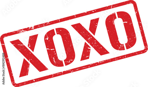 Grunge Red Rubber Stamp With XOXO Phrase, Isolated on White Background, Hugs and Kisses Concept