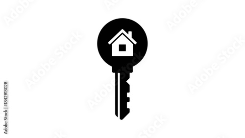 House Key Silhouette Vector – Black Key with Home Symbol for Real Estate, Property Access, Security, Ownership, and Residential Branding Projects