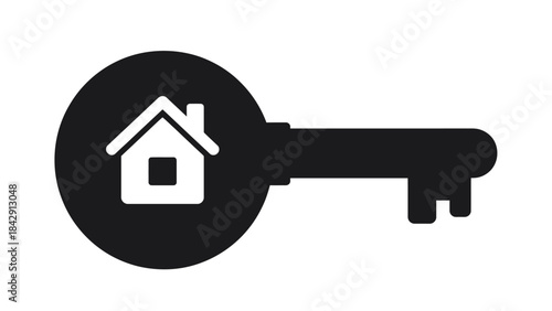 House Key Silhouette Vector – Black Key with Home Symbol for Real Estate, Property Access, Security, Ownership, and Residential Branding Projects