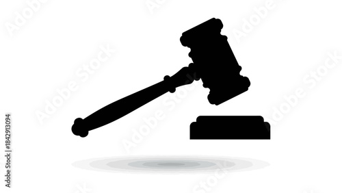 Judge’s Gavel Silhouette Vector – Black Legal Icon with Sound Block for Law, Justice, Court Decisions, and Judicial Authority Design and Education Projects