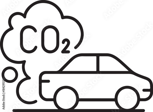Car emitting carbon dioxide line icon