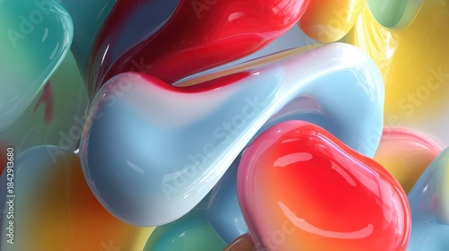 A vibrant abstract illustration featuring colorful swirls and fluid shapes in red, blue, and yellow tones, creating a dynamic visual experience.