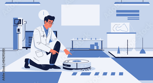 Innovation in automation a scientist testing a smart robotic vacuum in the laboratory environment