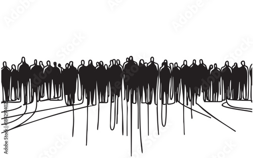 funeral ceremony line art. abstract silhouette sketch black flat funeral crowd behind