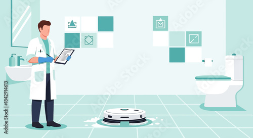 Innovative bathroom hygiene robot implementation and testing by lab professional