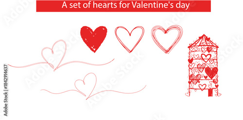 Set of hearts for Valentine's day. Holiday of all lovers. Valentine's Day 2026. Red icons. February 14. . Heart and love