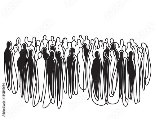 Abstract silhouette sketch black flat funeral crowd behind