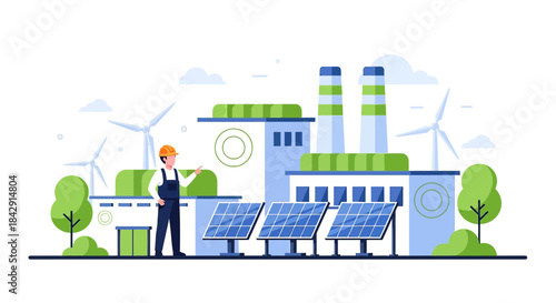 Innovative engineer overseeing advanced renewable energy sources at sustainable facility