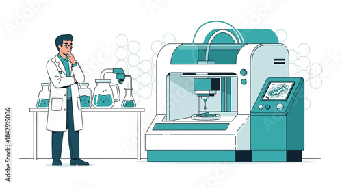 Innovative laboratory research depicting scientist analyzing automated biotechnology machine for