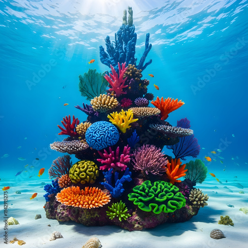 Fototapeta Naklejka Na Ścianę i Meble -  Title: Vibrant coral reef with colorful corals and tropical fish underwater