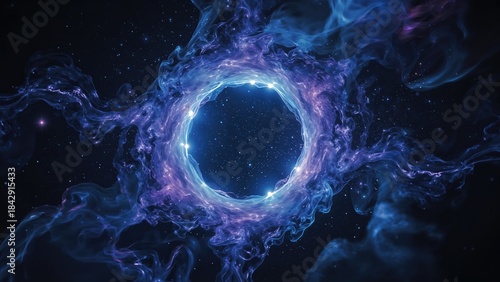 Cosmic vortex in space with swirling colorful nebula and stars, portraying a space phenomenon or galaxy formation.