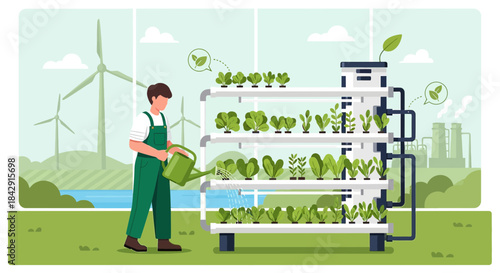 Innovative vertical farming showcases sustainable agriculture practices and environmental harmony