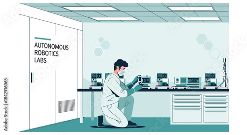 Laboratory research on automation systems, robotic engineering with specialist monitoring