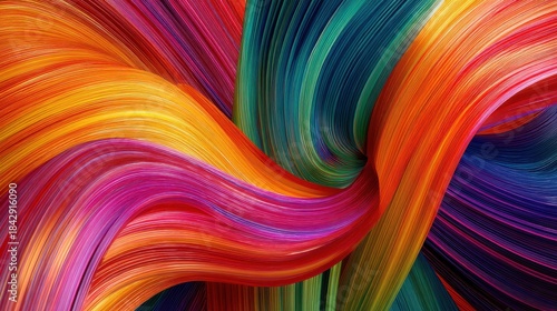 A vibrant abstract artwork featuring flowing waves of color in shades of red, orange, blue, green, and purple. The image showcases a dynamic and creative design.