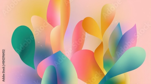 This image showcases a vibrant and creative abstract design, featuring fluid shapes in pink, green, and yellow tones, against a soft background.