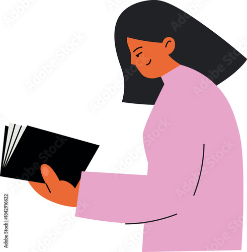 Young woman hold book. Reader character. Literature lover