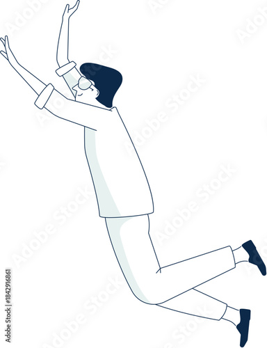 Person flying in dream. Man in sleeping mask float