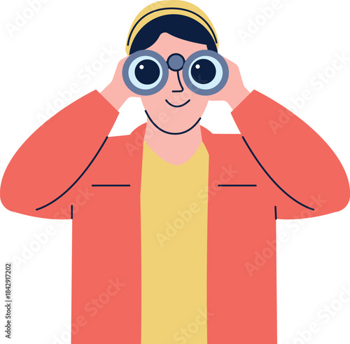 Looking for hire color icon. Man hold binoculars
