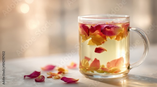 Rose Petal Tea in Glass Cups, Floral Herbal Infusion