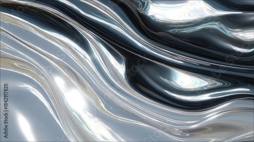 This abstract image features smooth, flowing metallic waves. The varying shades and reflections create a captivating visual effect.