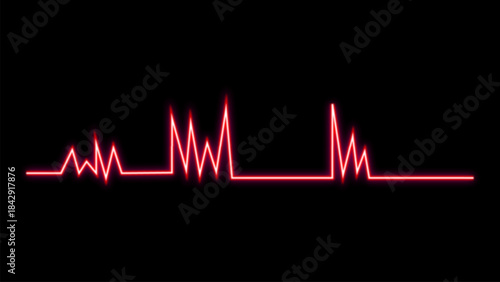 Glowing red neon sound waveform on black background Vector