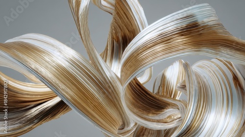 A mesmerizing display of flowing gold and silver strands interwoven artistically against a grey background. A captivating and creative illustration.