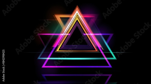 This image features a vibrant display of overlapping triangles in neon colors against a dark background, creating a dynamic and creative effect.