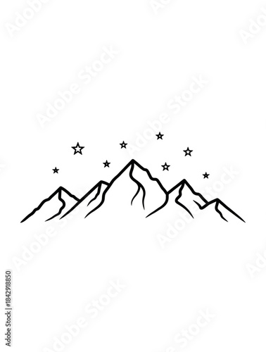 Stylized mountain range with stars in the night sky.