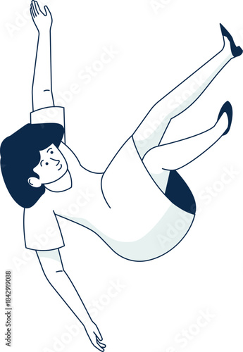 Woman falling down. Air motion. Imagination action