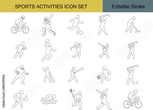 Sports Activities Icon Set | Cycling, Baseball, Soccer, Golf, Hockey, Cricket, Football, Swimming, Lacrosse Print