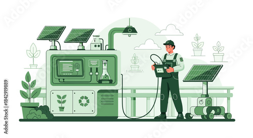 Future of Agriculture: An agronomist monitoring plant growth with eco-friendly farming equipment