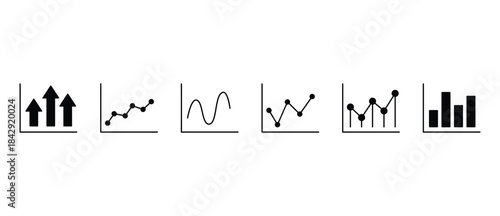 A modern vector icon set featuring business growth charts, financial analytics, market data, and progress indicators. Ideal for presentations, infographics, reports, and trend visualization.