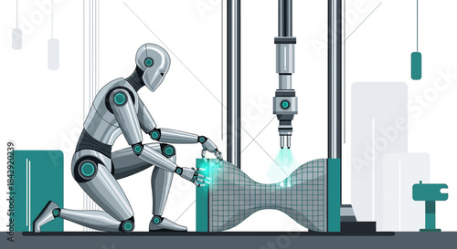 Futuristic automation: a humanoid robot engages in three-dimensional printing operations