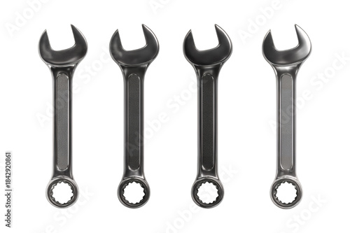 Illustration of four adjustable wrenches in different sizes isolated on transparent background for repair and maintenance work