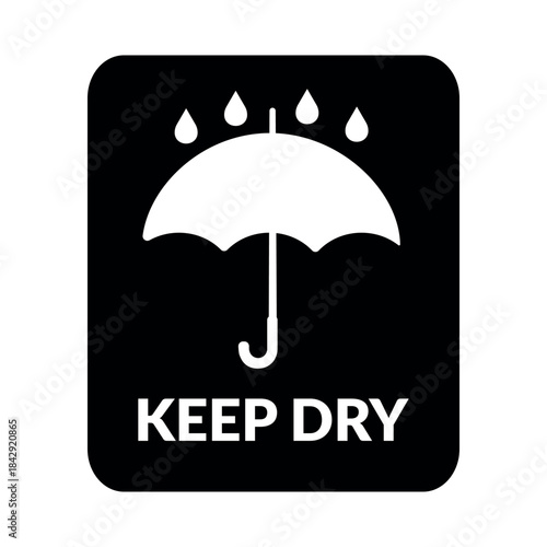 Keep dry packaging vector symbol on white background. Umbrella solid sign with raindrops silhouette. Handling package icon.