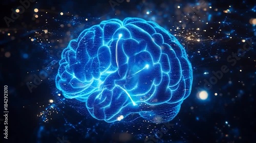 Digital Brain with Glowing Connections Representing Artificial Intelligence and Neural Networks.