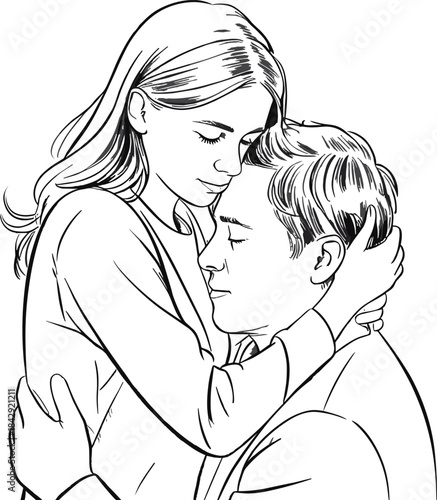 Mother daughter son baby couple family love joy hug smile together