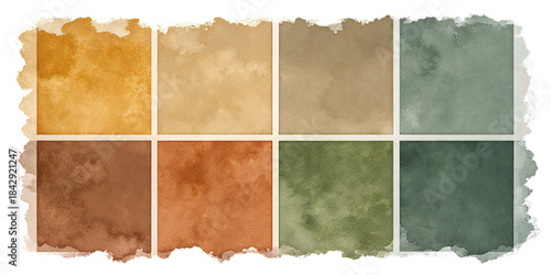 Eight Watercolor Swatches in Earthy Tones paint samples