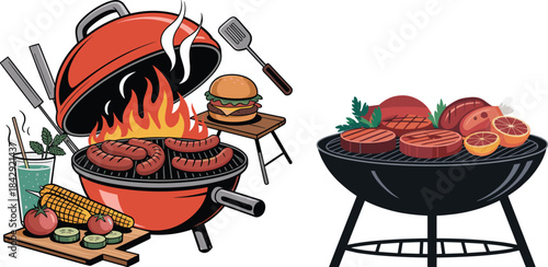
BBQ Grill Icon Set Vector