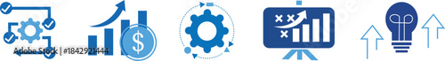 business analytics growth automation innovation icons set blue professional dashboard isolated on white background.