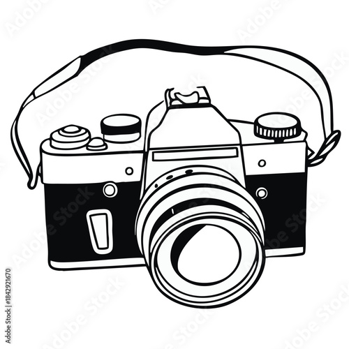 Detailed Sketch of an Old Analog Camera for Photography Enthusiasts