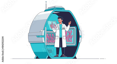 Futuristic research facility with a scientist studying organ growth and development utilizing