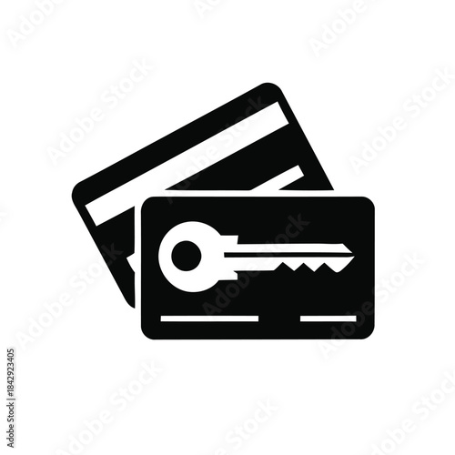 Security concept featuring credit cards and a key icon in a flat design style