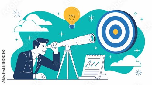 businessman with a telescope looking at a target vector illustration, business vision