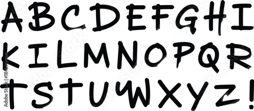 Rough hand-drawn marker alphabet with bold sketchy uppercase letters and punctuation, featuring expressive blue-outline doodle typography for creative design, branding, and artistic projects.